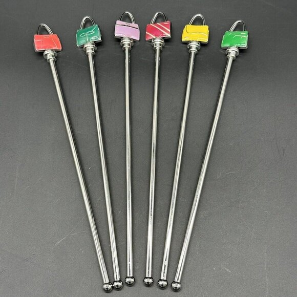 Swizzle Sticks Drink Stirrer Metal Enamel Rainbow Cocktail Bar Miche Purse Promo - Picture 1 of 5